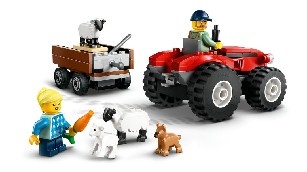 City: Red Farm Tractor with Trailer & Sheep
