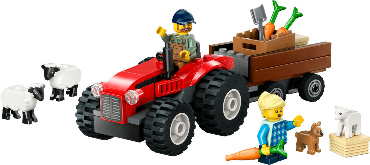 City: Red Farm Tractor with Trailer & Sheep