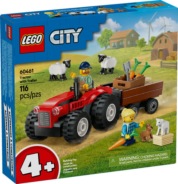 City: Red Farm Tractor with Trailer & Sheep