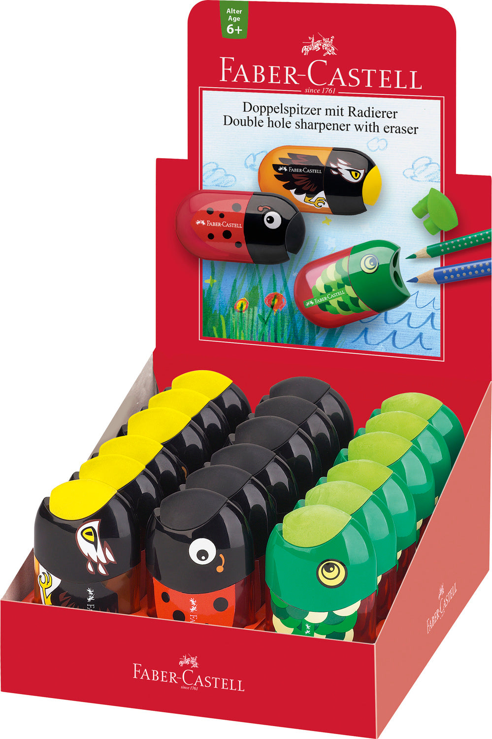 Double hole pencil Sharpener with eraser (assorted)