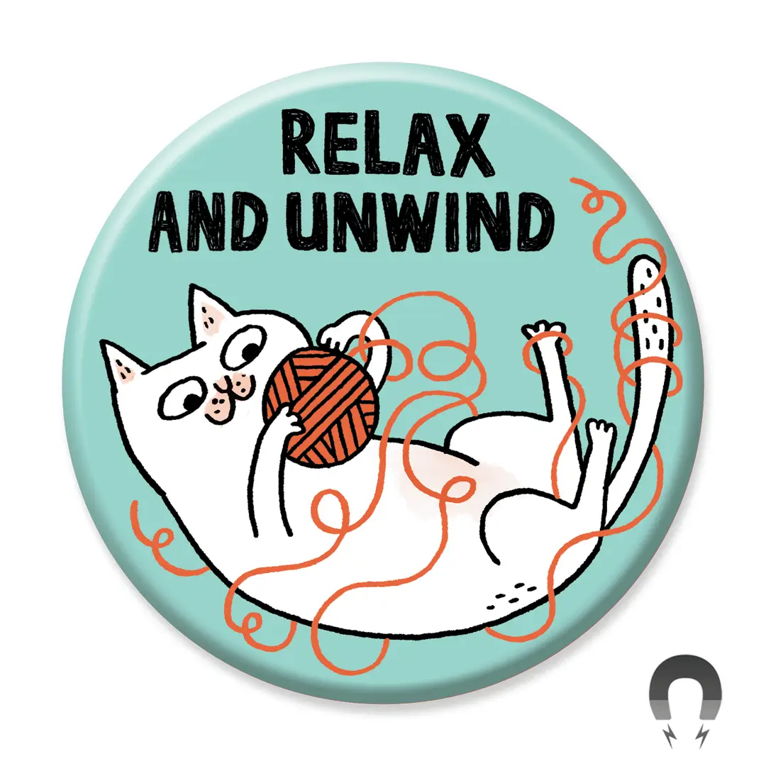 Round Magnet: Relax and Unwind Cat
