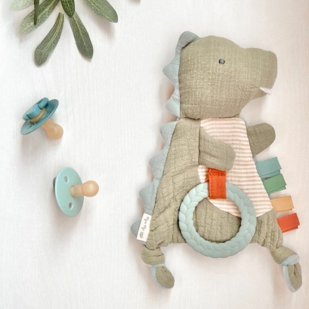 Bitzy Crinkle™ Sensory Crinkle Toy with Teether (James the Dino)
