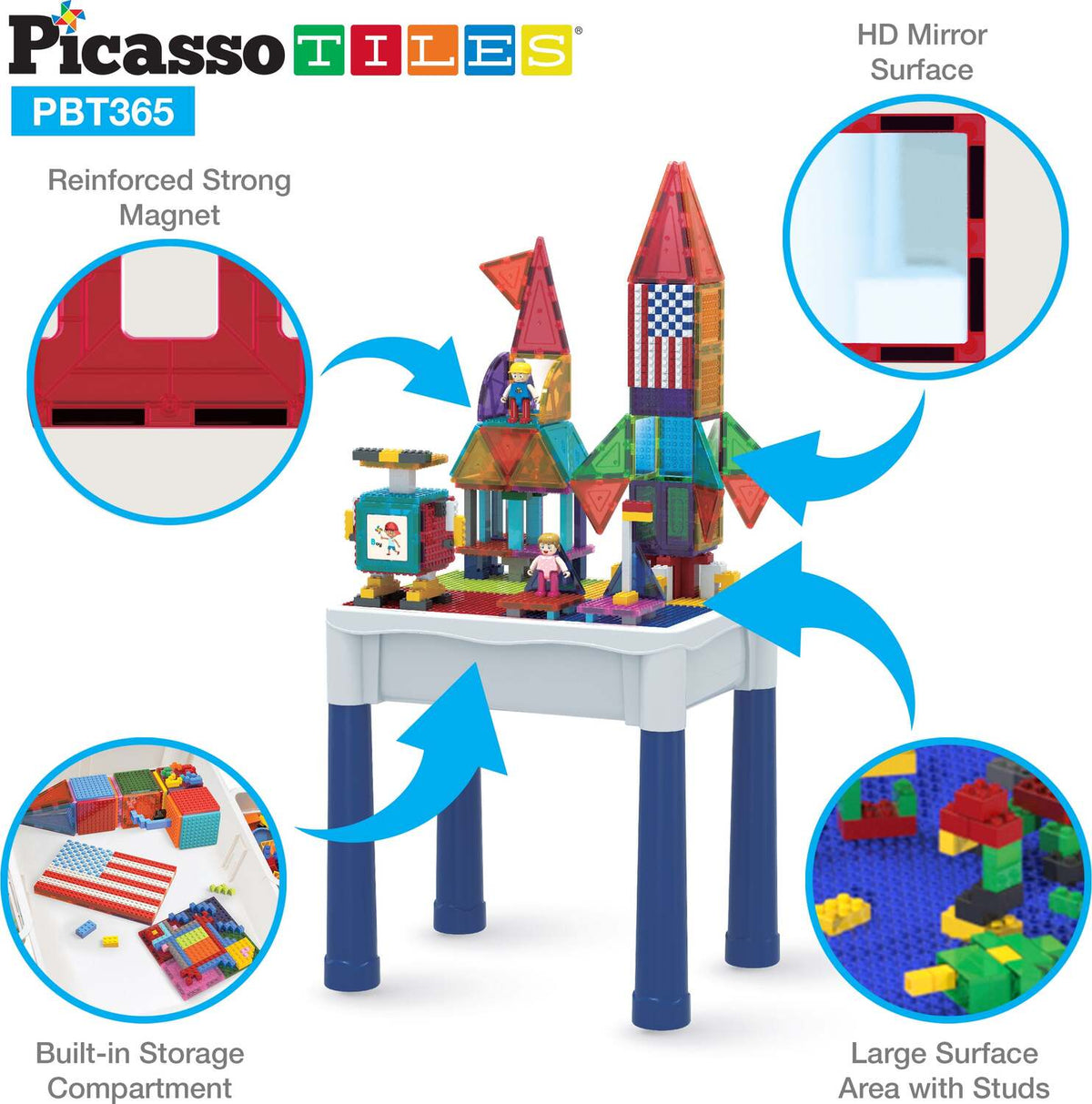 PicassoTiles 316pcs Building Brick Activity Play Table Set