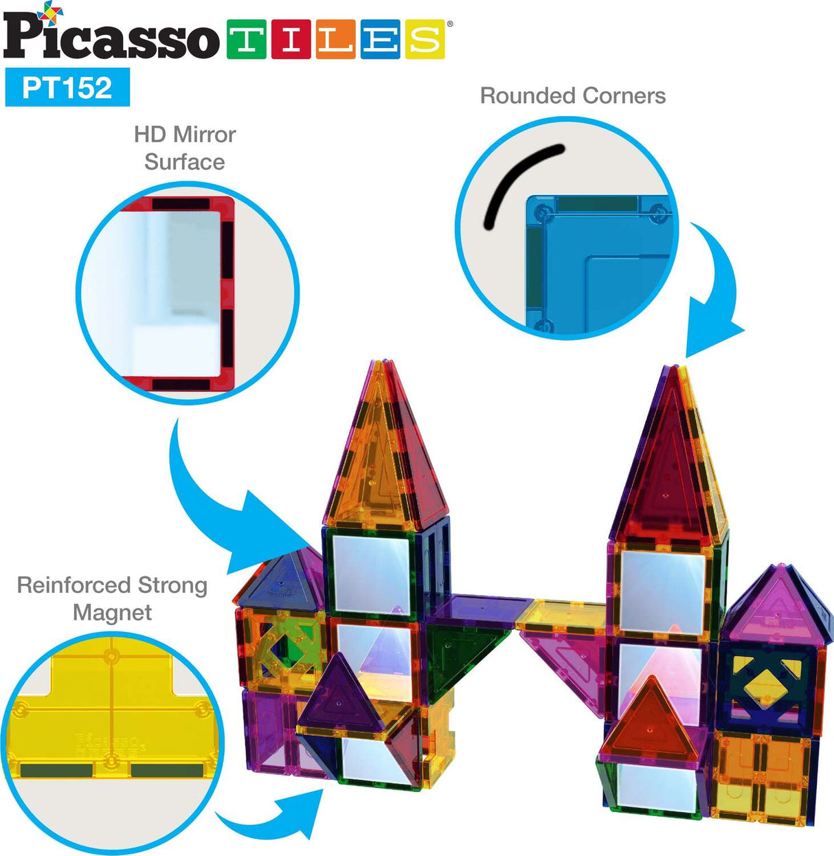 PicassoTiles 152pcs Clear Magnetic Building Tiles Toy Set