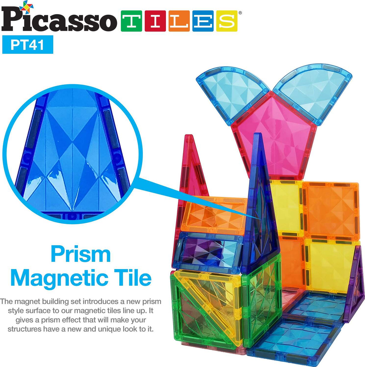 PicassoTiles 41pc Prism Magnetic Building Block Set