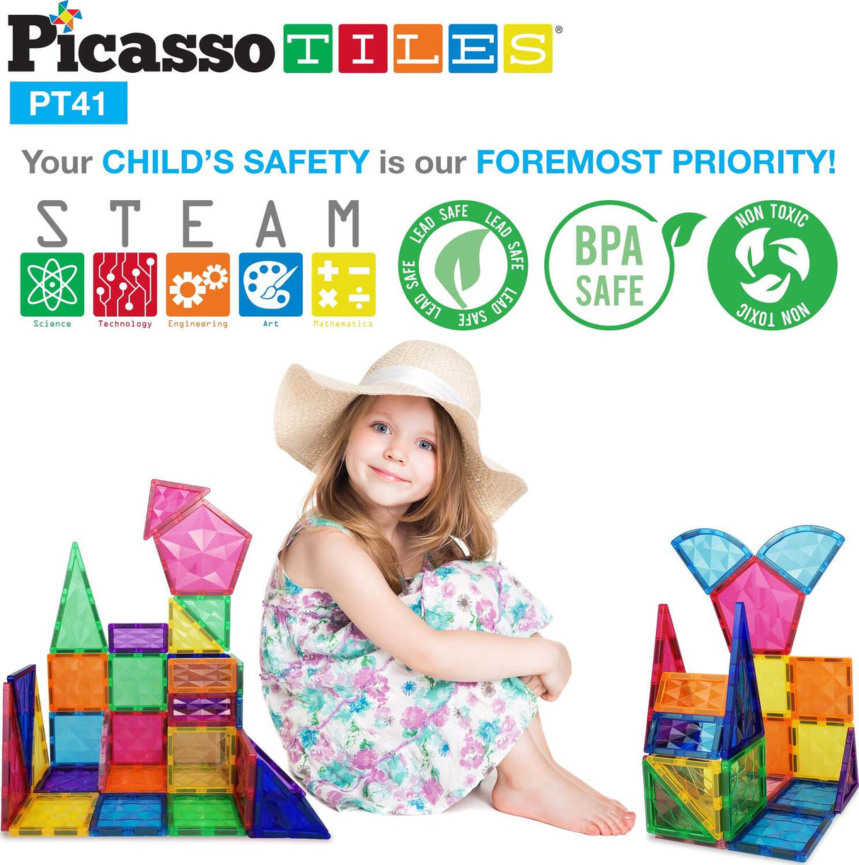 PicassoTiles 41pc Prism Magnetic Building Block Set