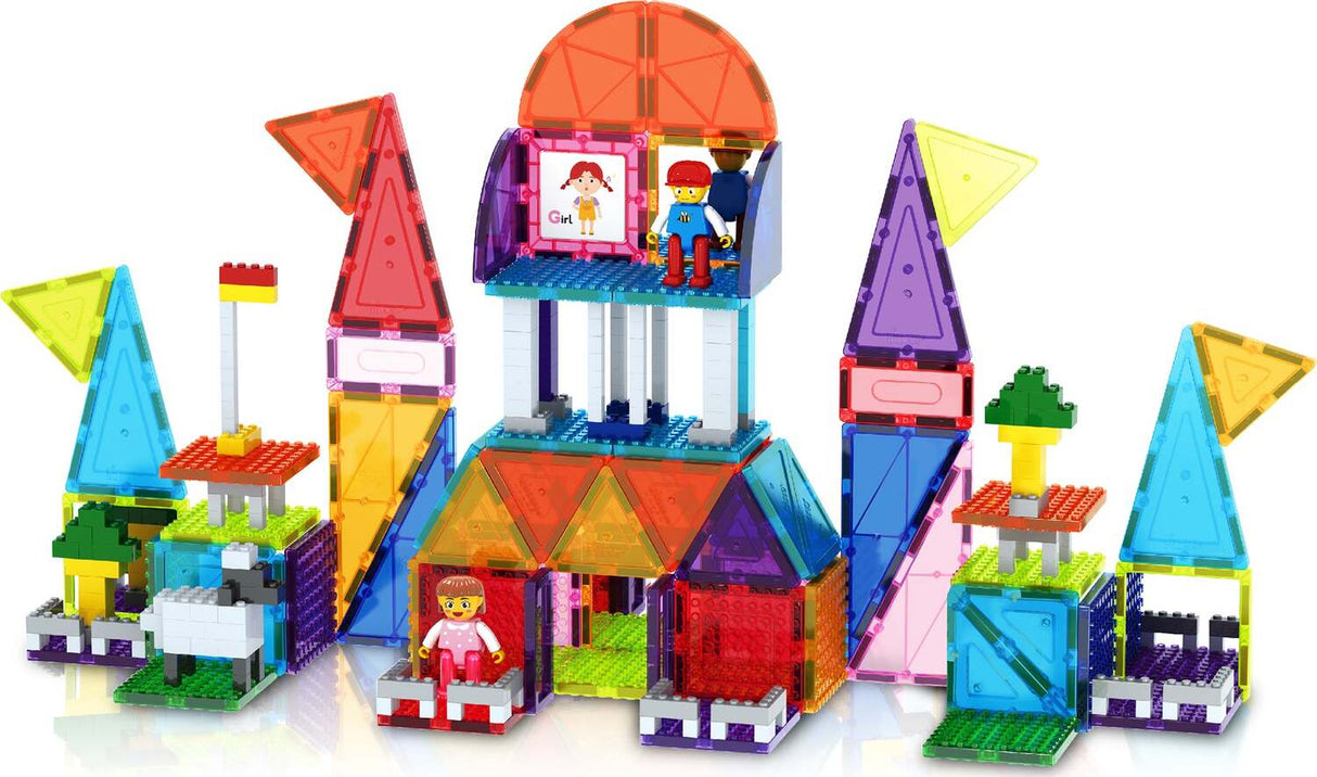 PicassoTiles 333pcs Magnetic Brick Tile and Magnetic Tile Combo Set