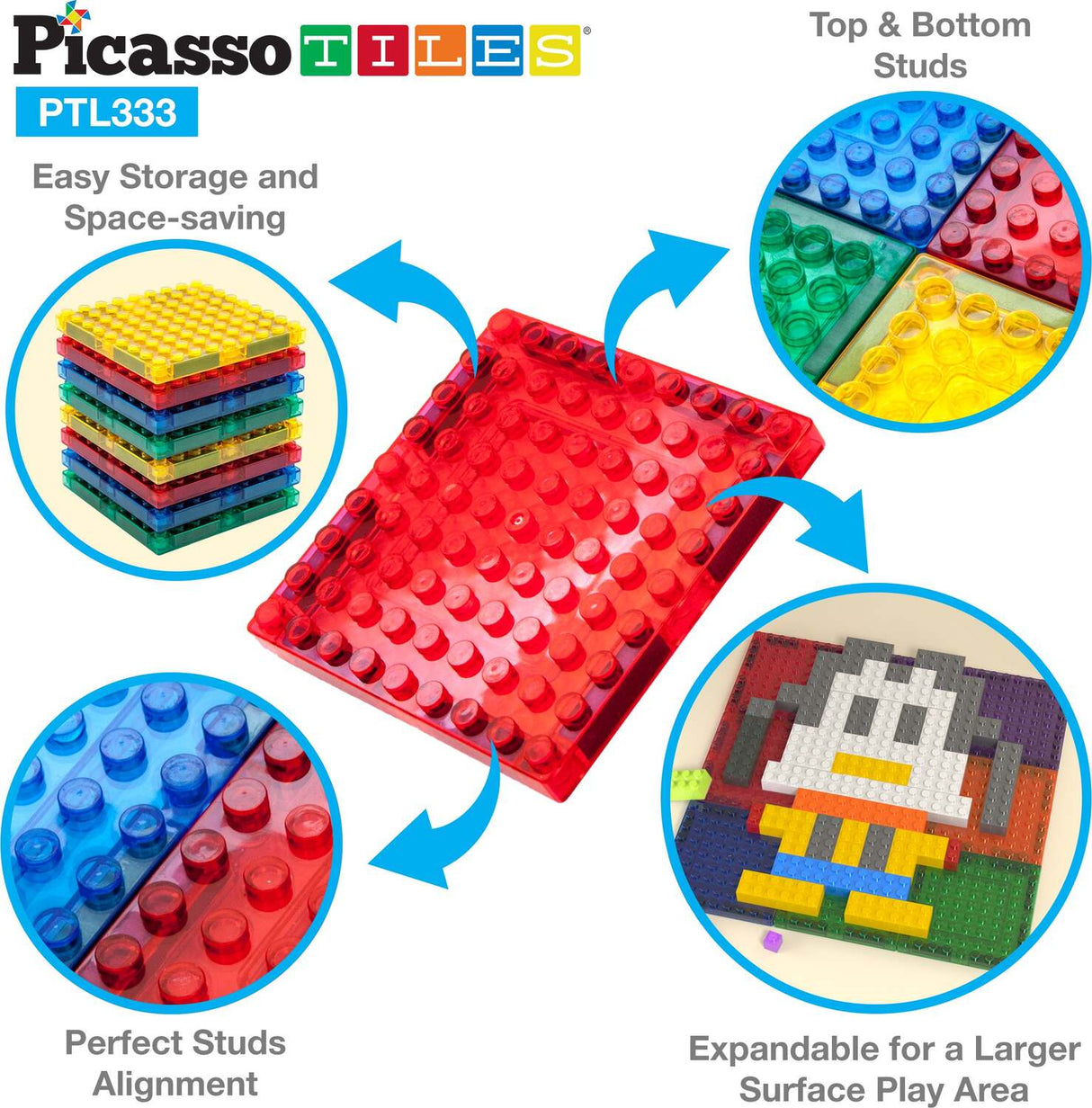 PicassoTiles 333pcs Magnetic Brick Tile and Magnetic Tile Combo Set