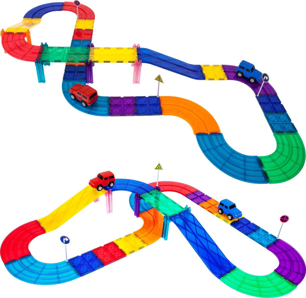 PicassoTiles Magnetic Race Car Track Building Set with Trucks