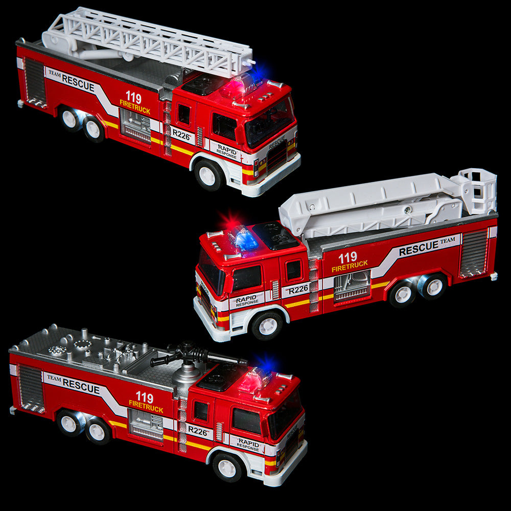 7" Die-cast Pull Back Light/ Sound Fire Engine 1:32 Scale