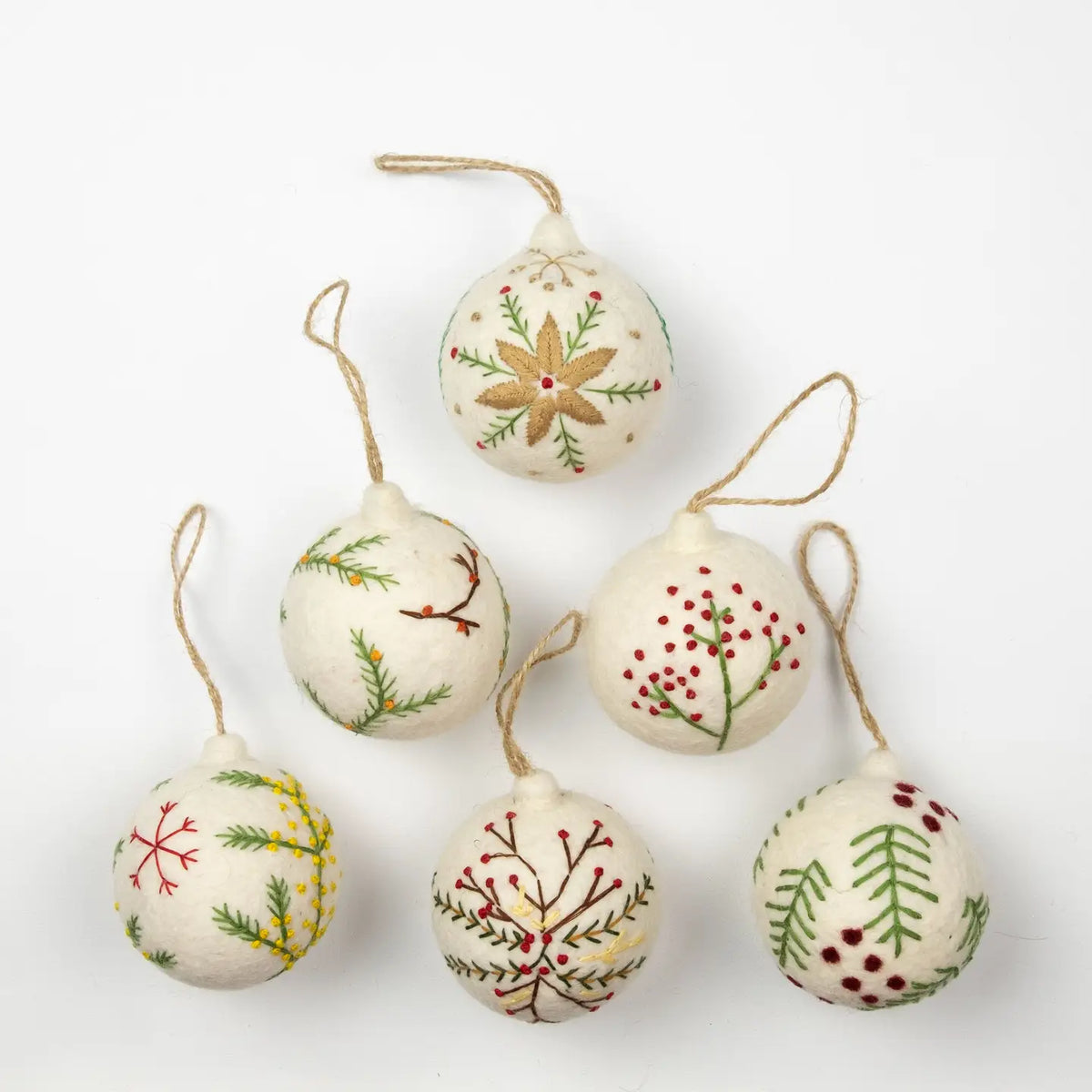 Felt Ornaments: Hand Embroidered White Balls