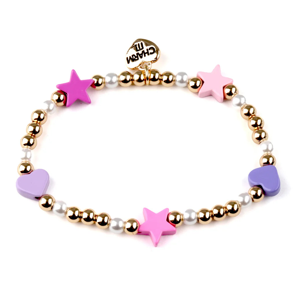 Charm It: Gold Heart & Star Stretch Bead Bracelet