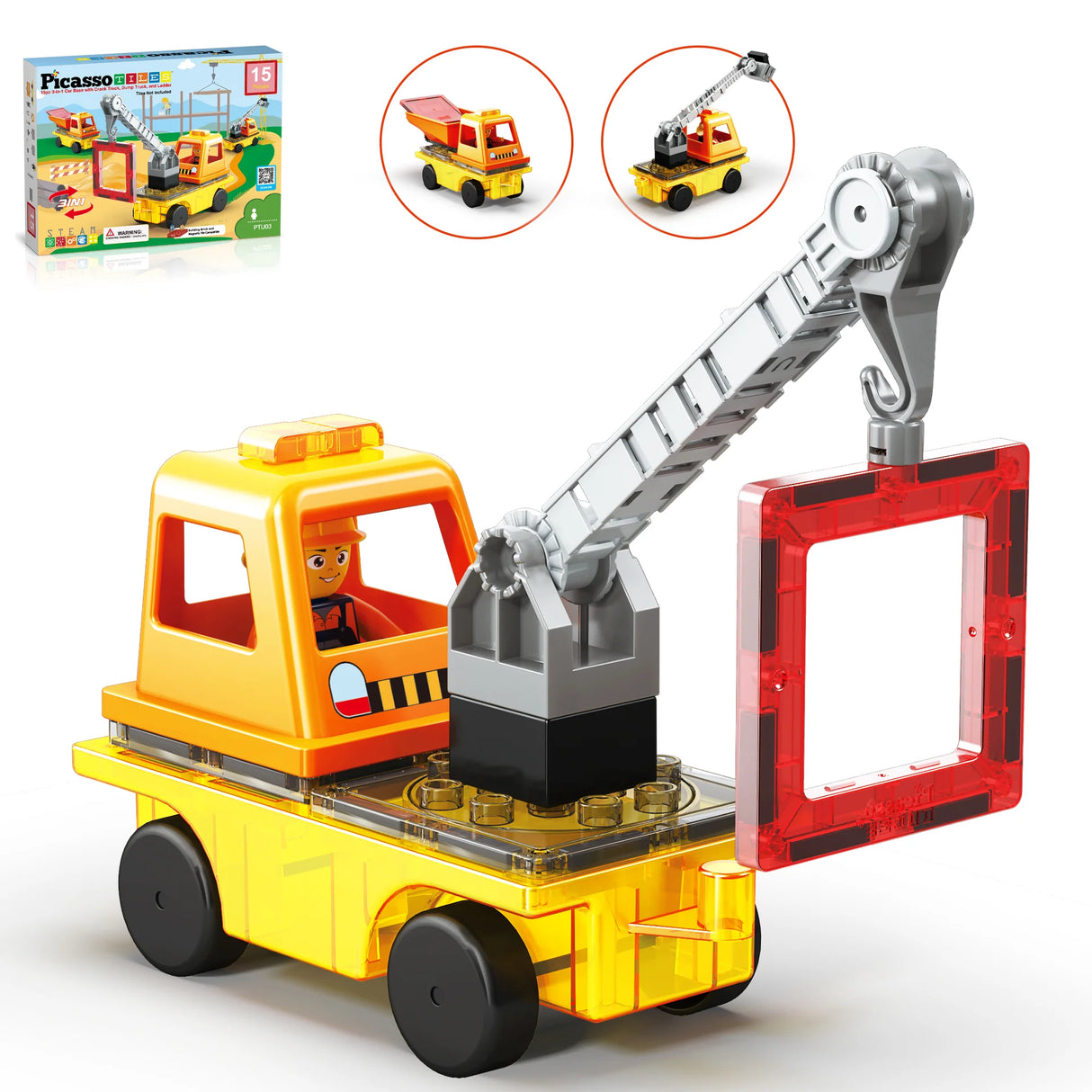 Picasso Tiles: 3-in-1 Crane, Dump Truck  Ladder