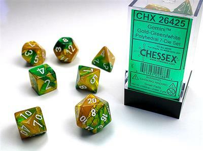 Gemini® Polyhedral Gold-Green/white 7-Die Set