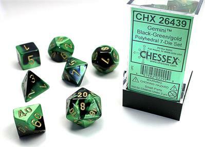 Gemini® Polyhedral Black-Green/gold 7-Die Set