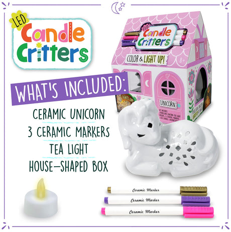 LED Candle Critters- Unicorn Light Up Ceramic Coloring Activity Kit