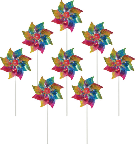 Rainbow Whirl Mylar Pinwheels - 8PC