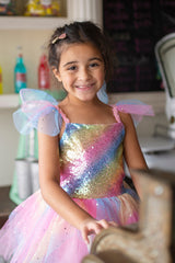 Rainbow Fairy Dress & Wings (Size 3-4)