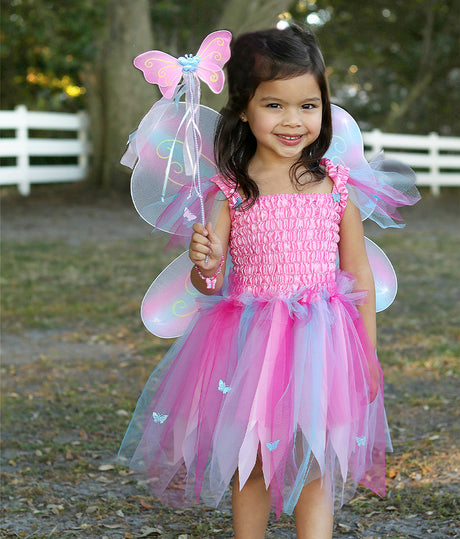 Butterfly Dress W/Wings & Wand, Pink/Multi