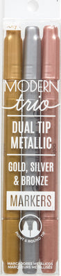 Modern Trio Dual Tip Metallic Markers  Set Of 3