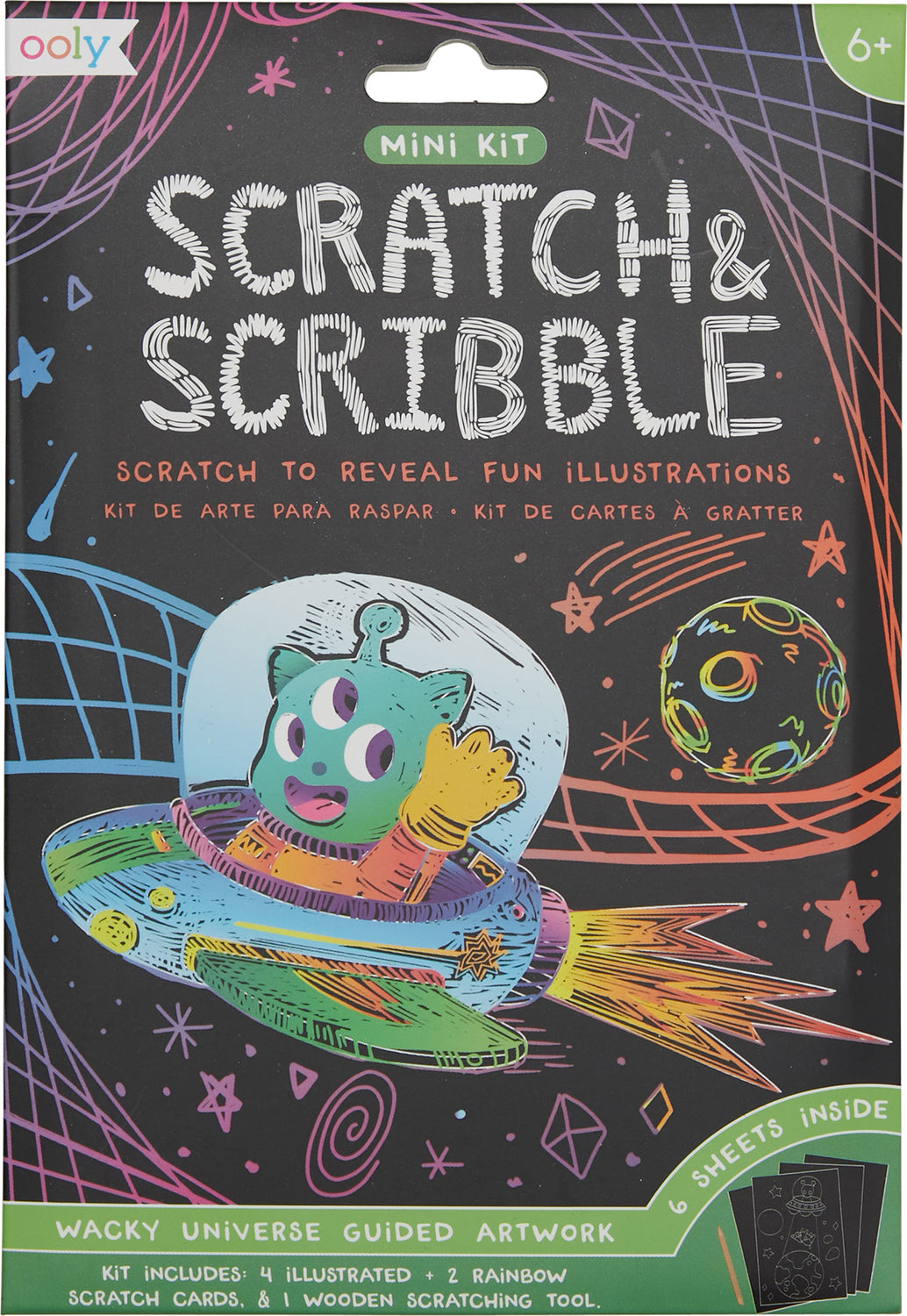 Mini Scratch & Scribble Art Kit: Wacky Universe - 7 PC Set