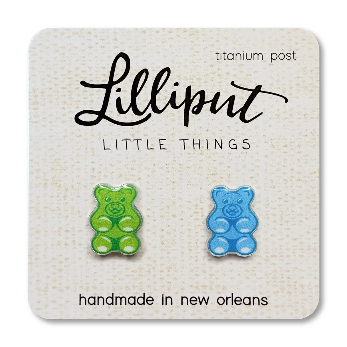 Lilliput Earrings: Gummy Bear Green/Blue