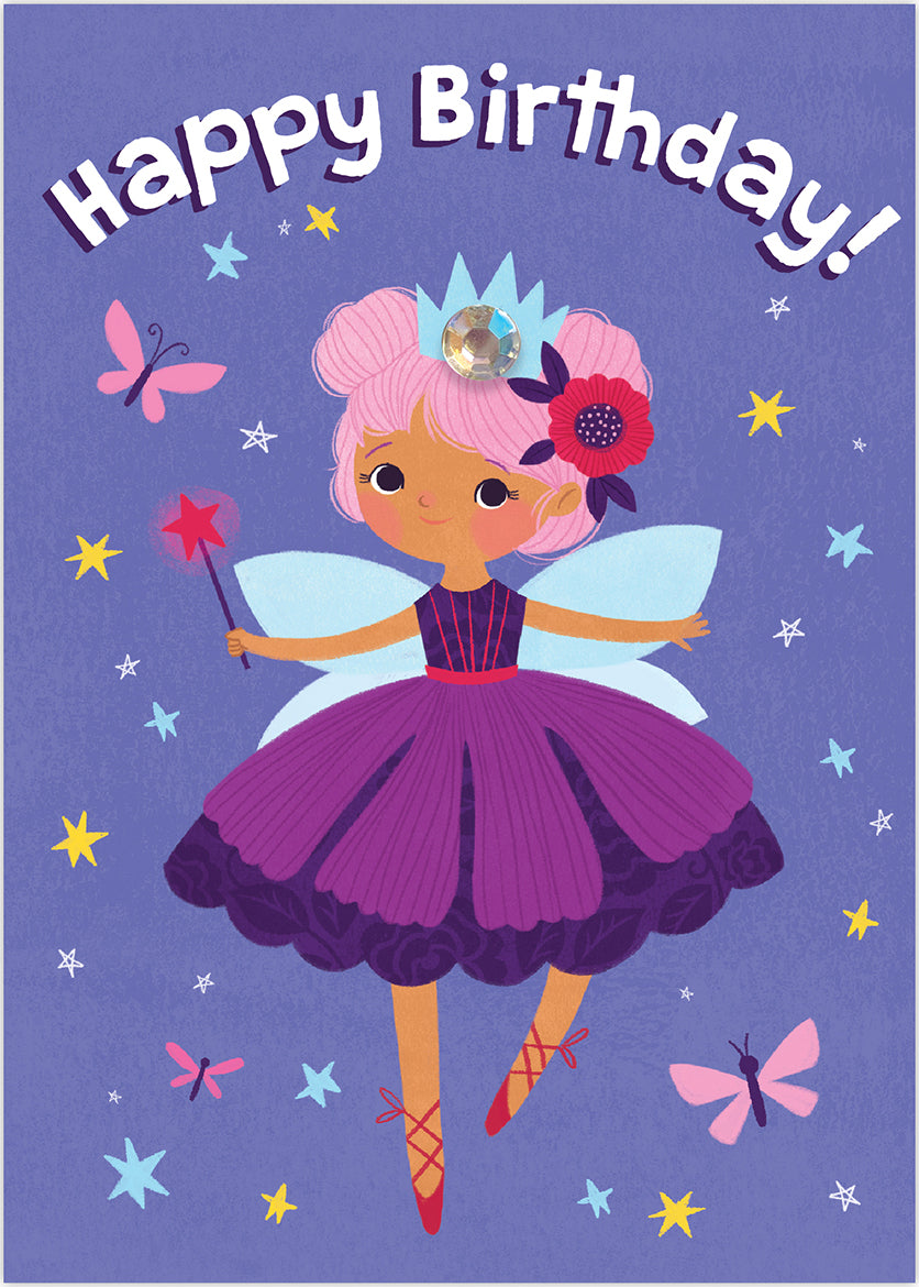 Fairy With Jewel Crown  Glitter Card