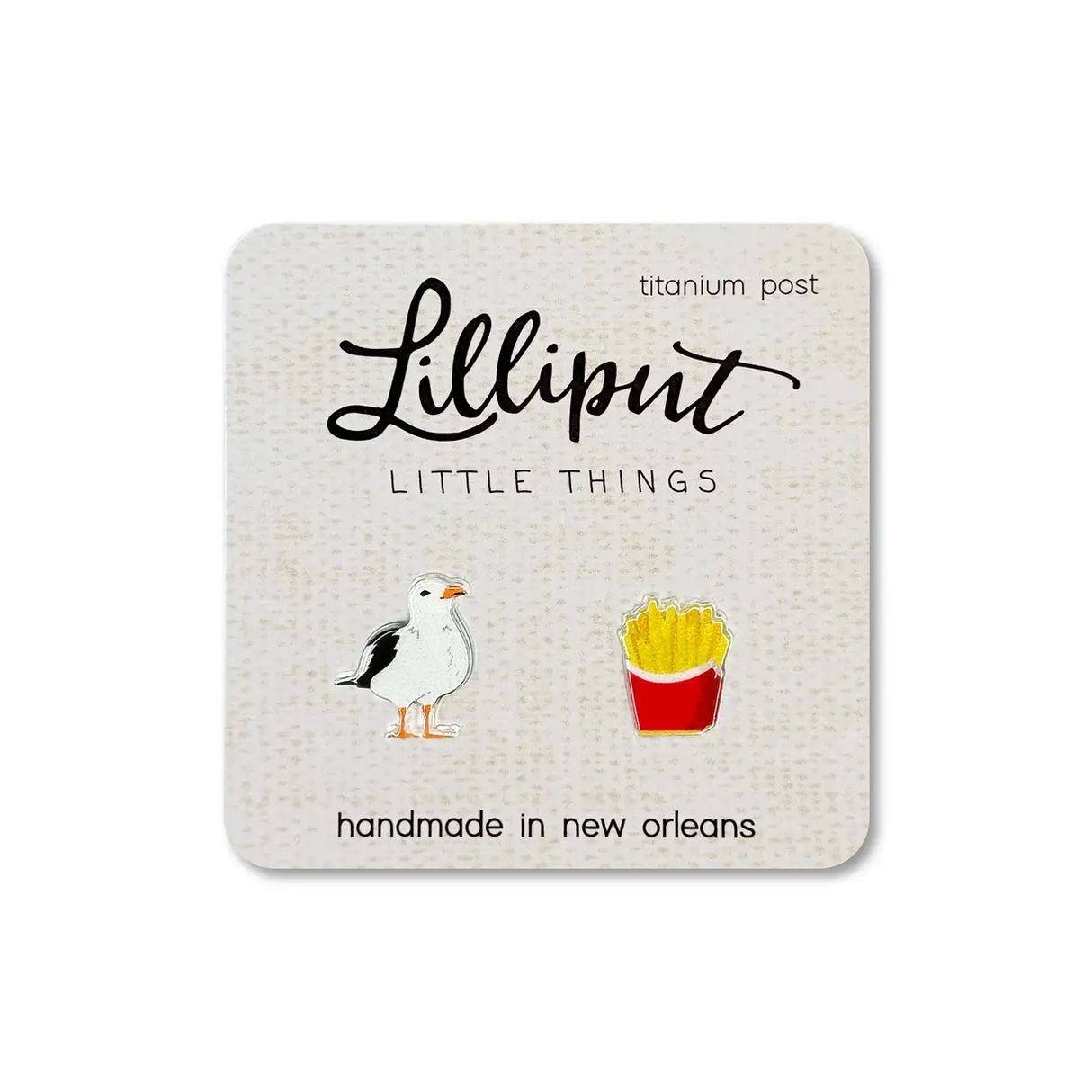 Lilliput Earrings: Seagull & French Fries