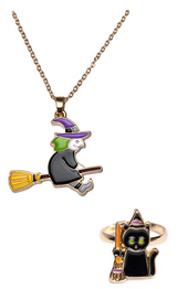 Witch Necklace with Black Cat Ring-