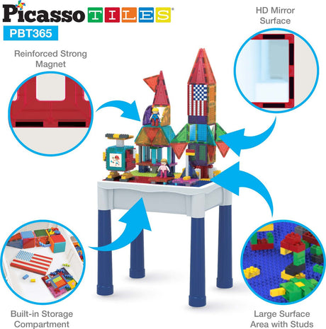 PicassoTiles 316pcs Building Brick Activity Play Table Set