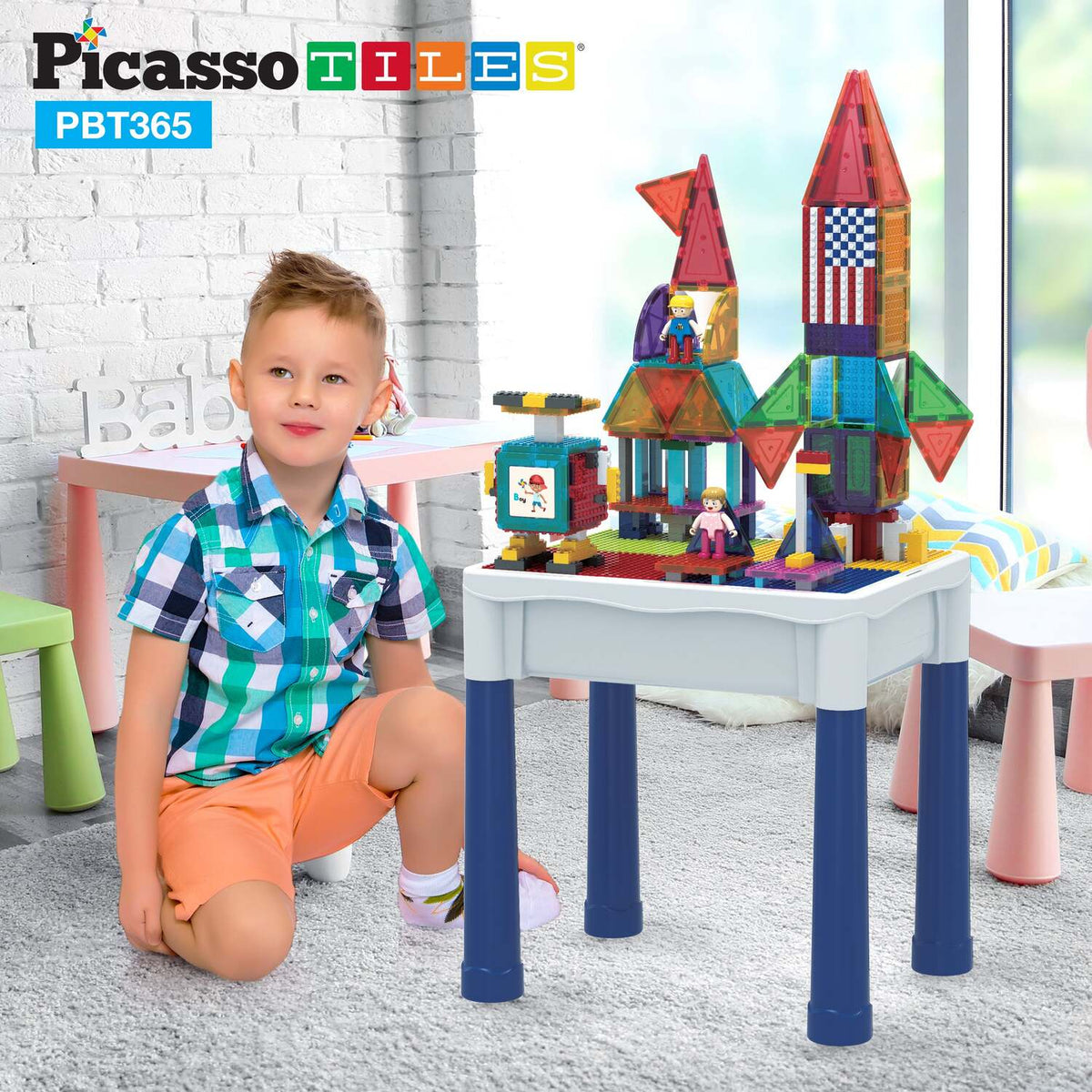PicassoTiles 316pcs Building Brick Activity Play Table Set