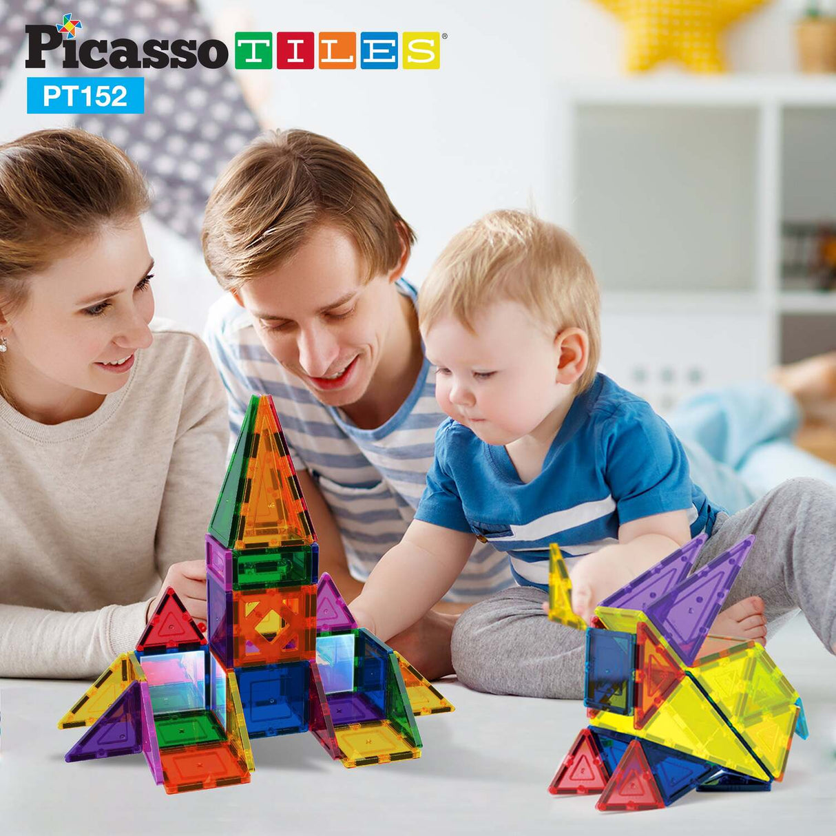 PicassoTiles 152pcs Clear Magnetic Building Tiles Toy Set