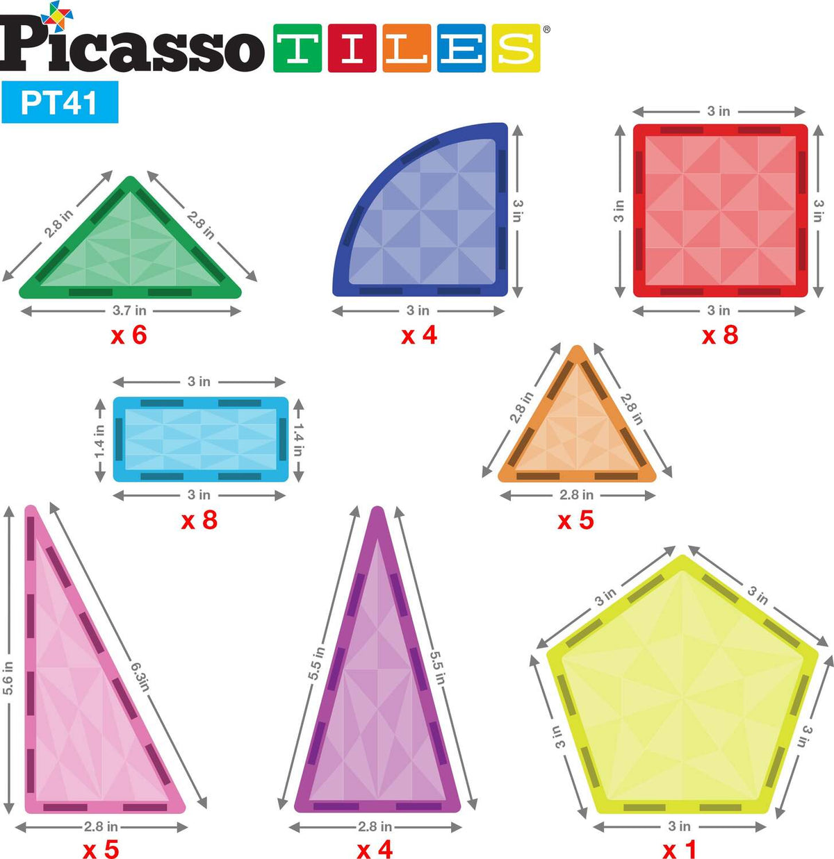 PicassoTiles 41pc Prism Magnetic Building Block Set