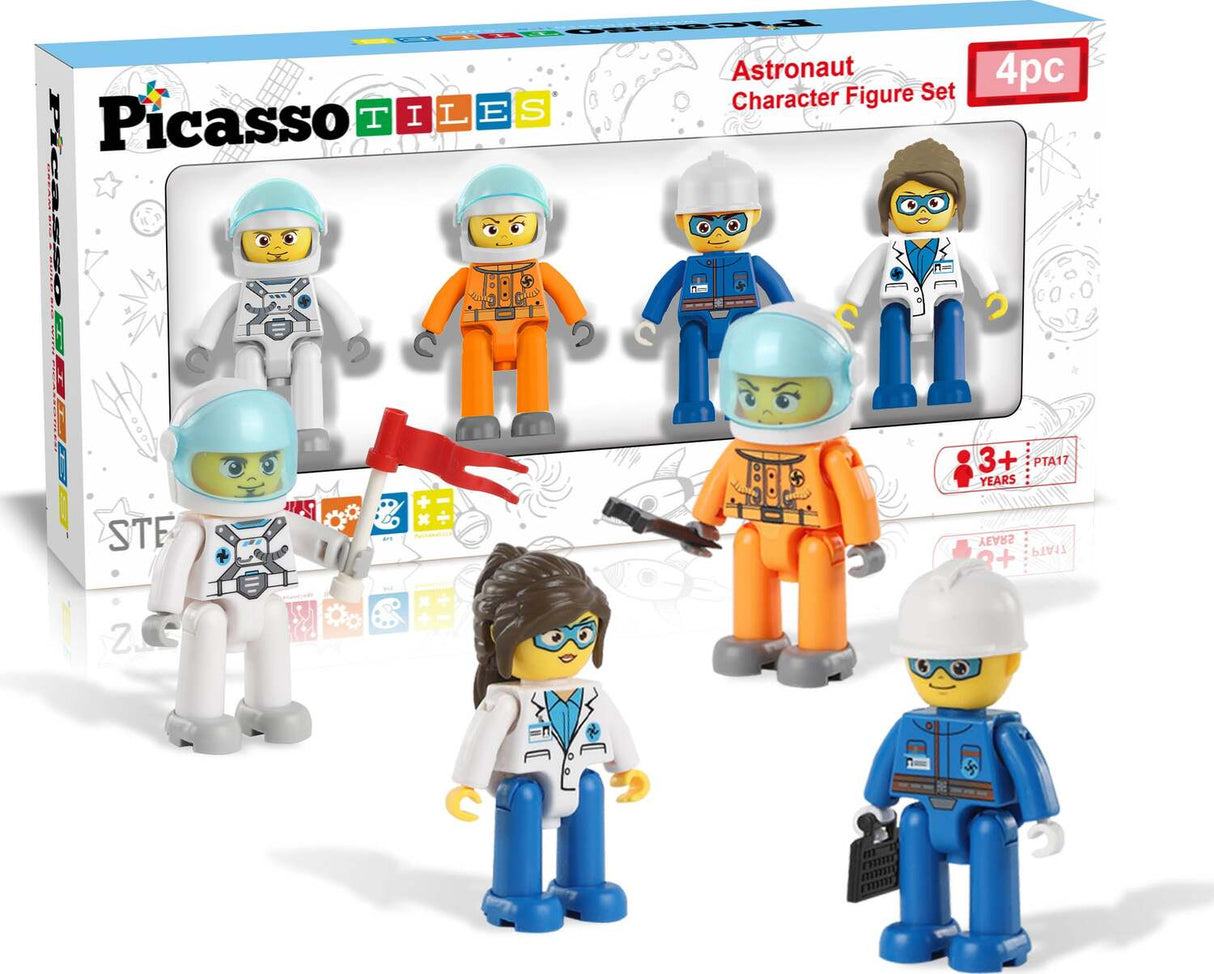 PicassoTiles 4 Piece Astronaut Character Figure Set
