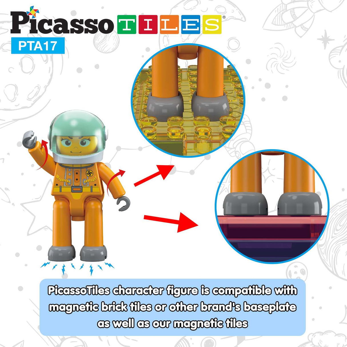 PicassoTiles 4 Piece Astronaut Character Figure Set