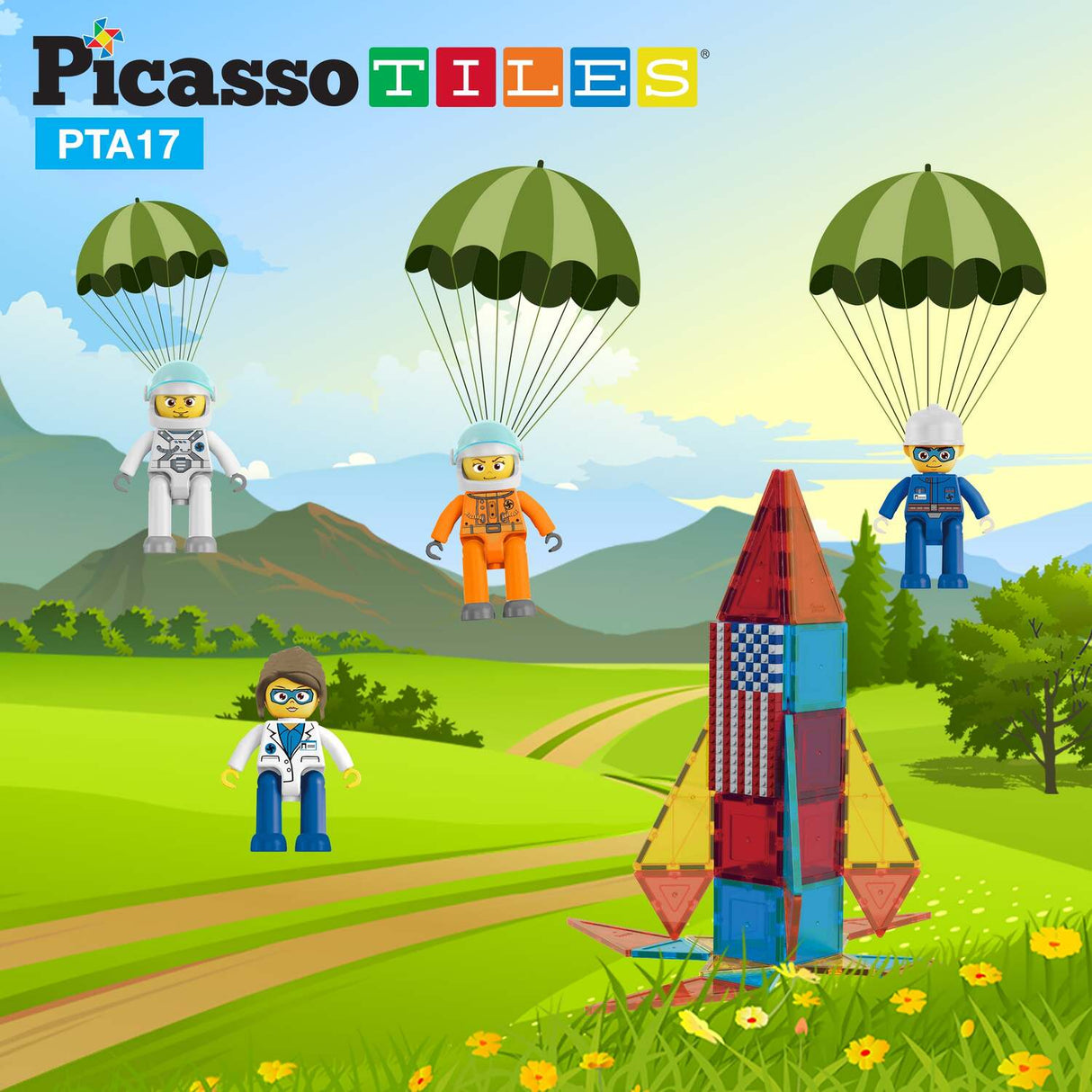PicassoTiles 4 Piece Astronaut Character Figure Set
