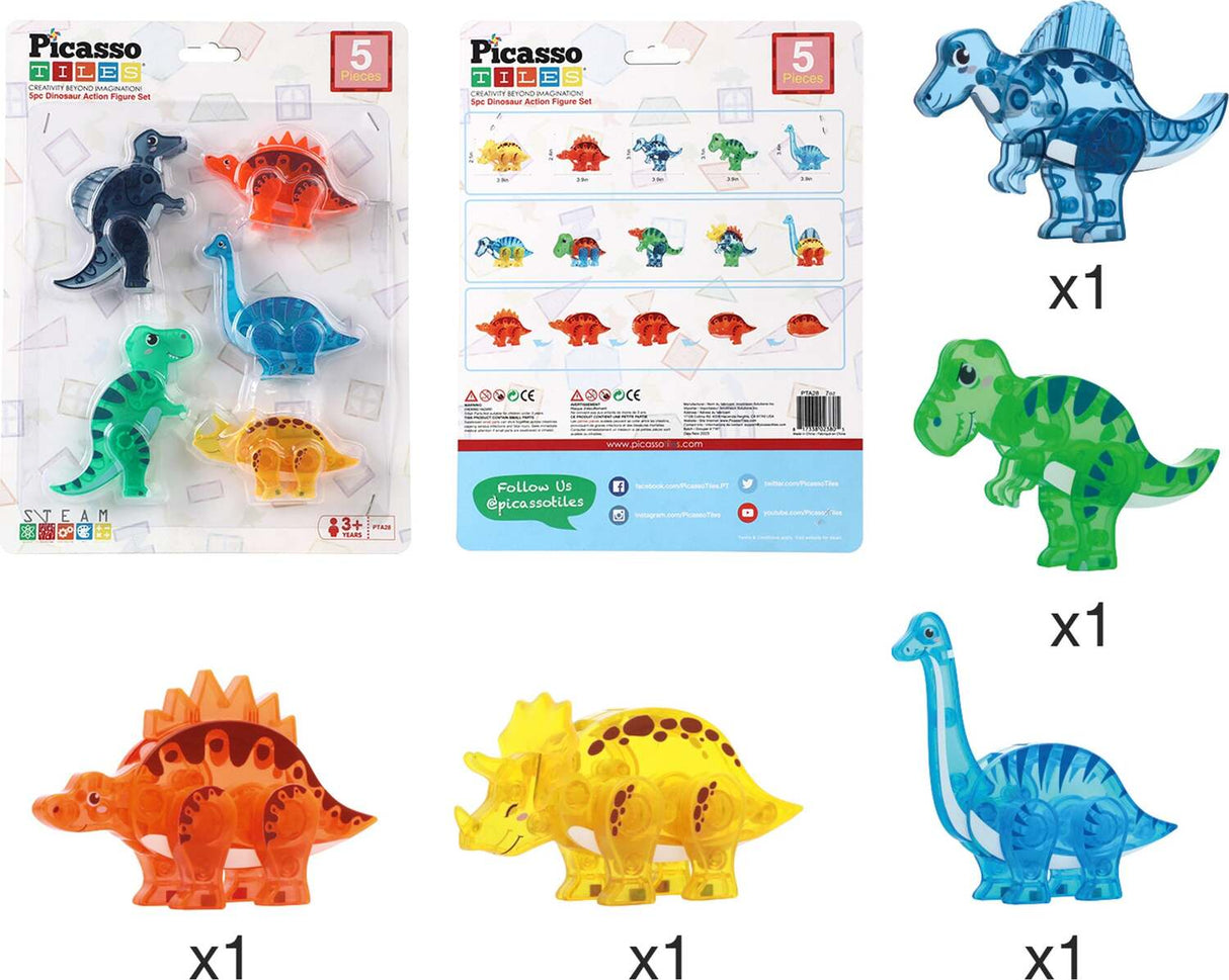 PicassoTiles Magnet Tile Dinosaur Action Figure Playset Mix or Match Compatible Prehistoric Parts