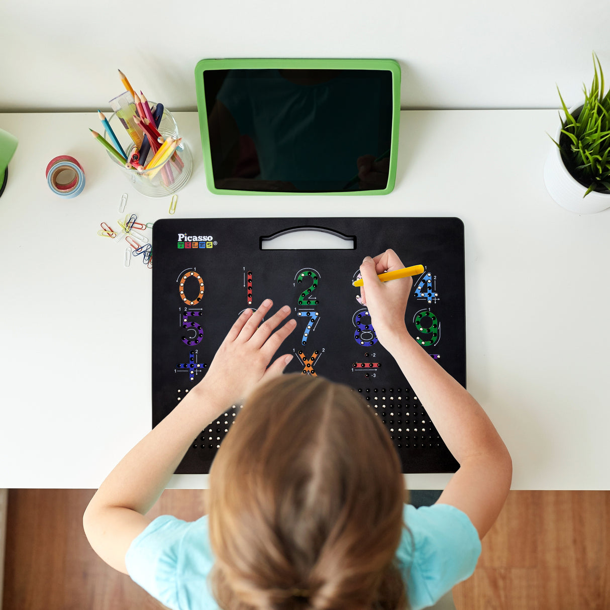 PicassoTiles Double Sided 12"x10" Letters and Numbers Magnetic Drawing Board