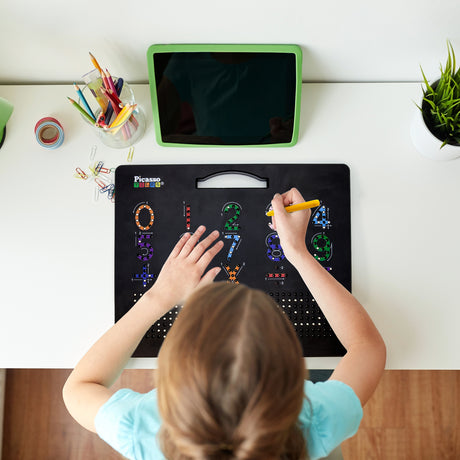 PicassoTiles Double Sided 12"x10" Letters and Numbers Magnetic Drawing Board