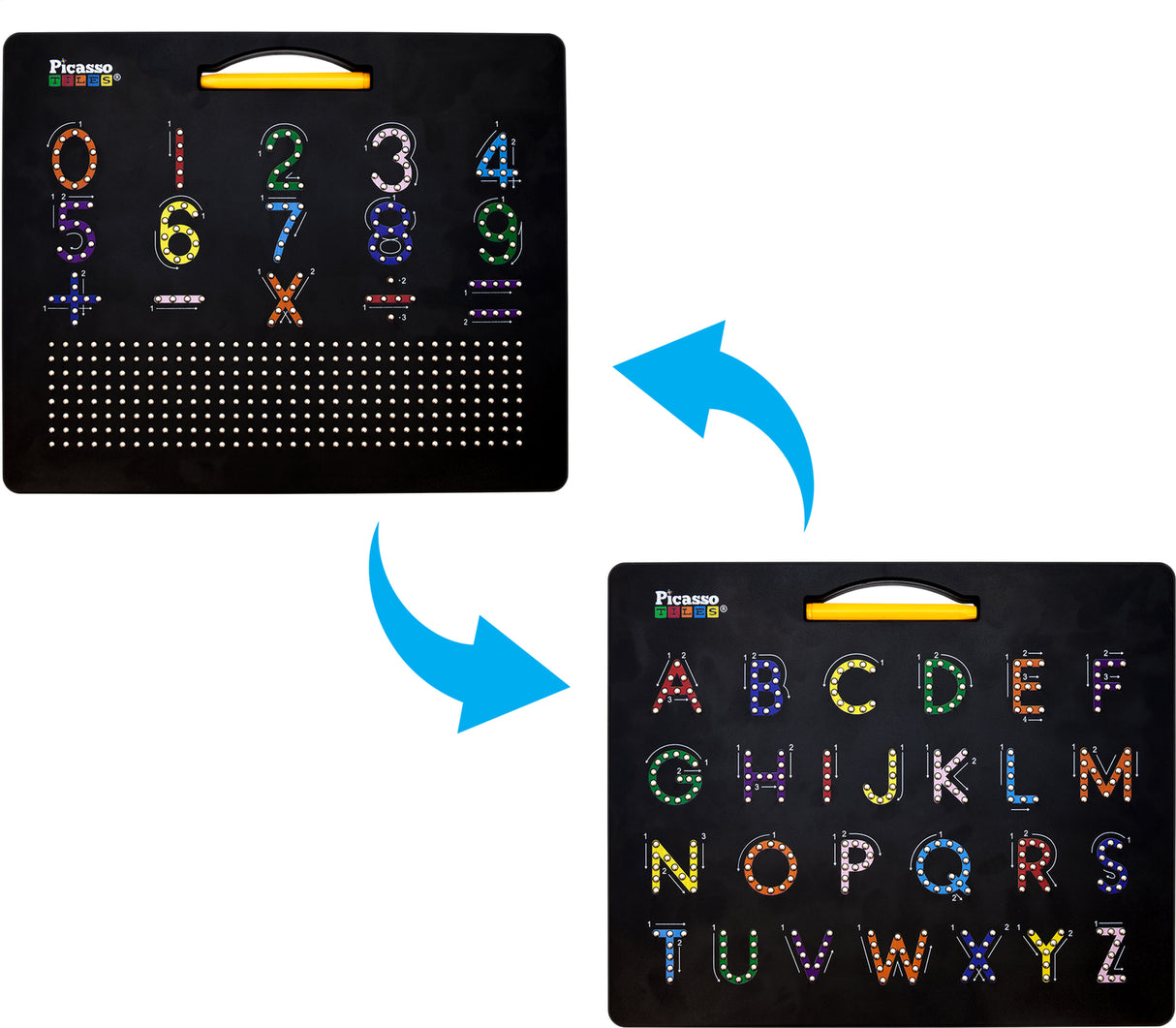 PicassoTiles Double Sided 12"x10" Letters and Numbers Magnetic Drawing Board