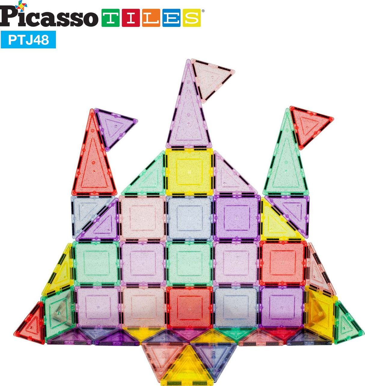 PicassoTiles Magnetic Tiles Building Set with Glitter Tiles