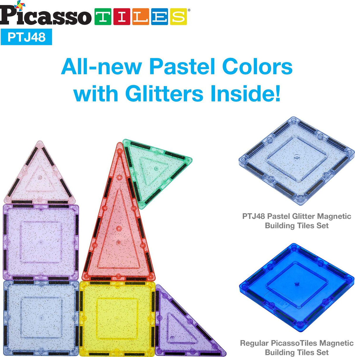 PicassoTiles Magnetic Tiles Building Set with Glitter Tiles