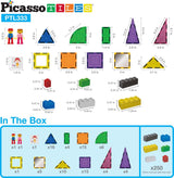 PicassoTiles 333pcs Magnetic Brick Tile and Magnetic Tile Combo Set