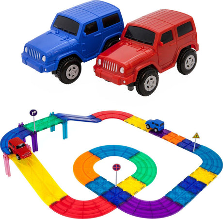 PicassoTiles Magnetic Race Car Track Building Set with Trucks