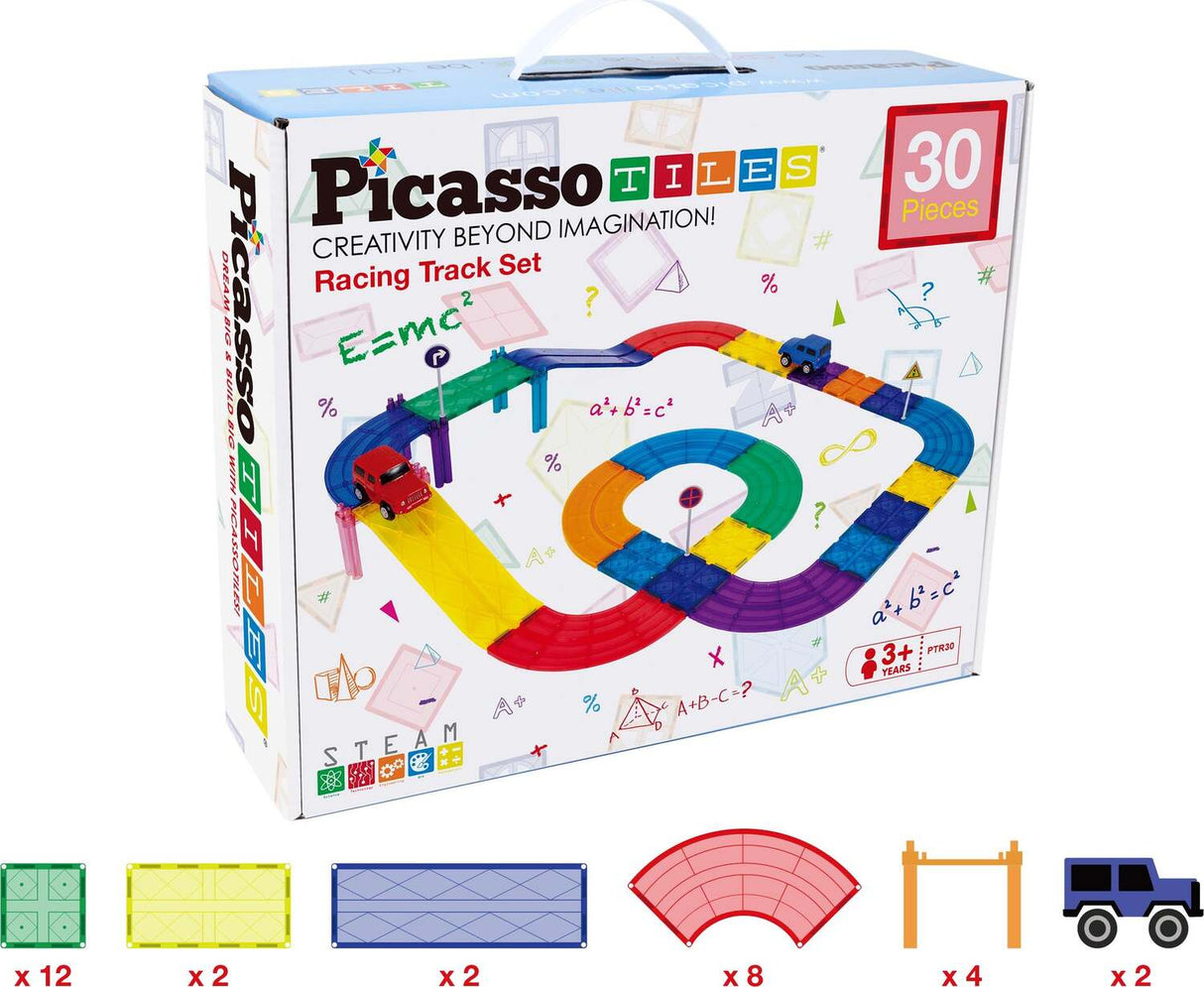PicassoTiles Magnetic Race Car Track Building Set with Trucks