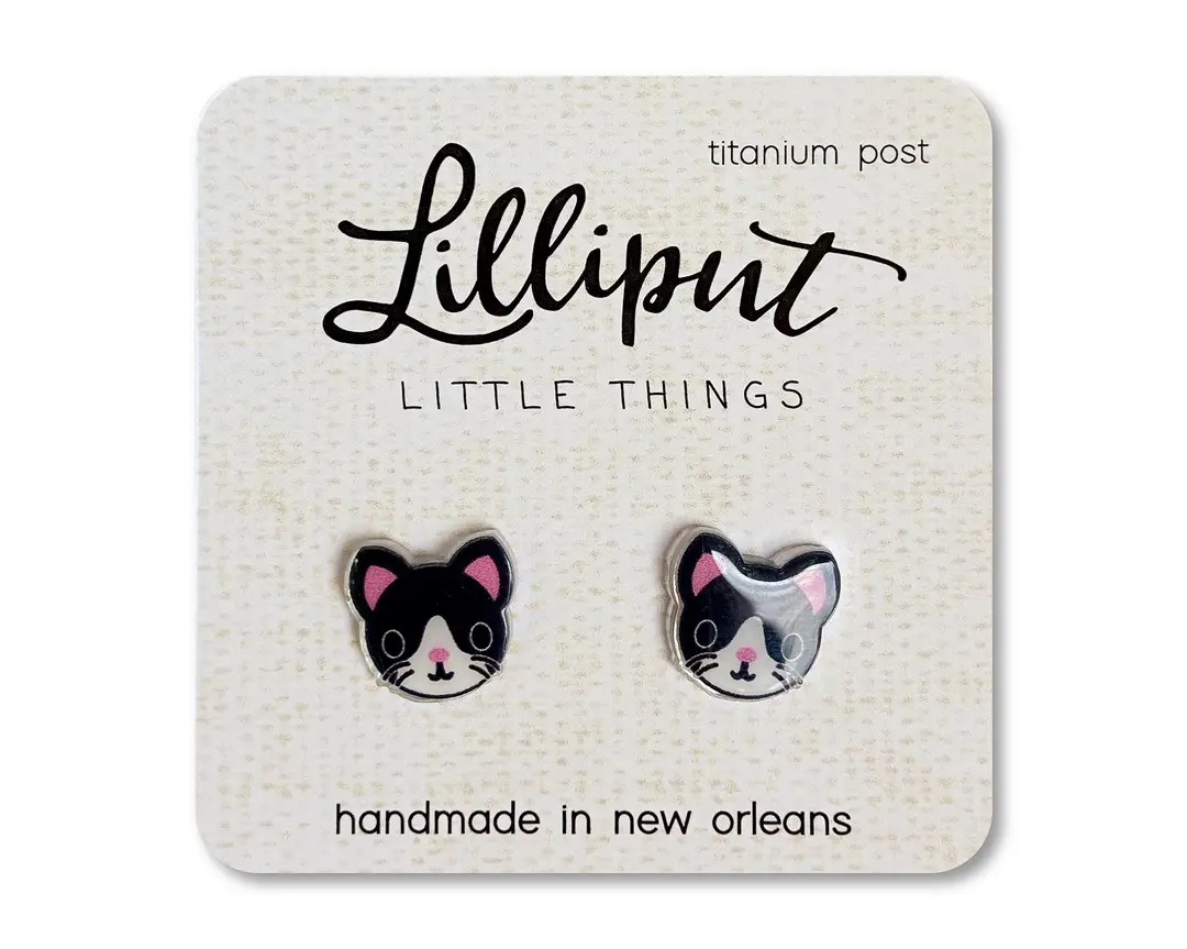 Lilliput Earrings: Tuxedo Cat