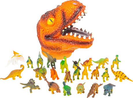 24 Pc Dinosaur Set With T-rex Head Case